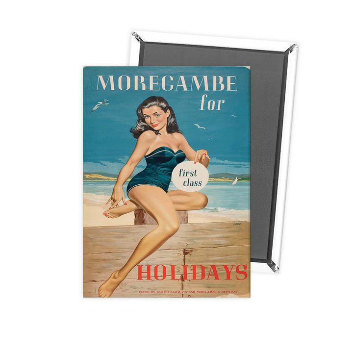 Morecambe for holidays - Blue Swimsuit 'First Class' Fridge Magnet