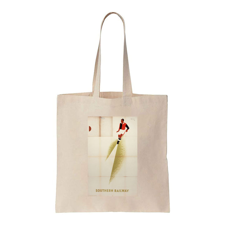 Southern Railway - Red and Black Football Player - Canvas Tote Bag
