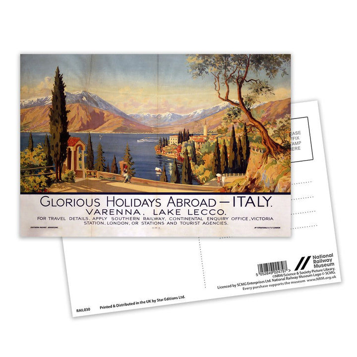Italy Varenna Lake Lecco - Glorious Holidays Abroad Postcard Pack of 8