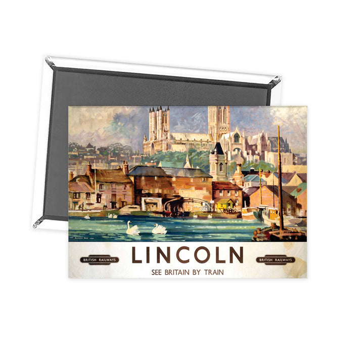 Lincoln - British Railways See britain by train hill top cathedral Fridge Magnet