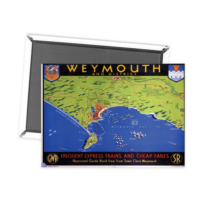Weymouth and district map -Frequent Trains and cheap fares Fridge Magnet