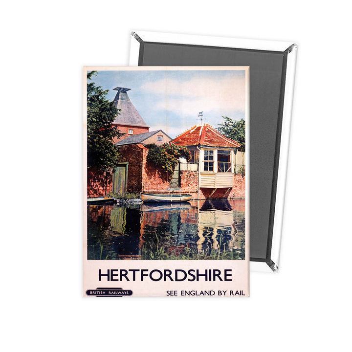 Hertfordshire - Waterside building England By Rail British Railways Fridge Magnet