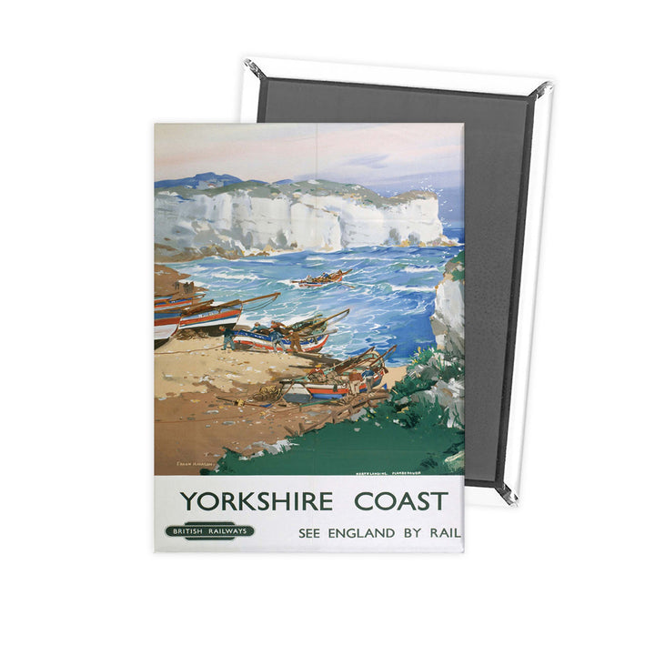 Yorkshire Coast - Boats in the bay England by Rail Fridge Magnet