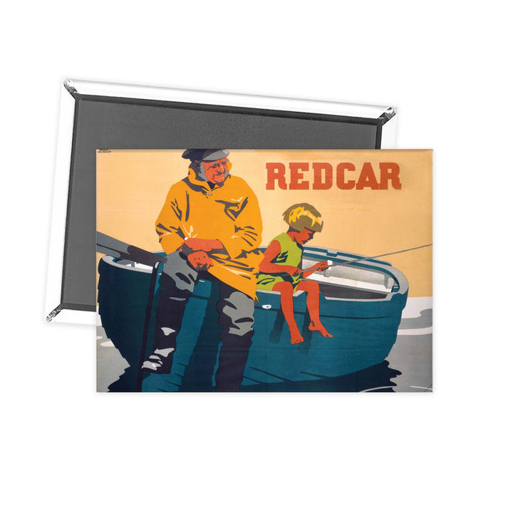 REDCAR - Fisherman watches child fishing off row boat Fridge Magnet