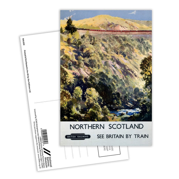 North Scotland - hillside Train Postcard Pack of 8