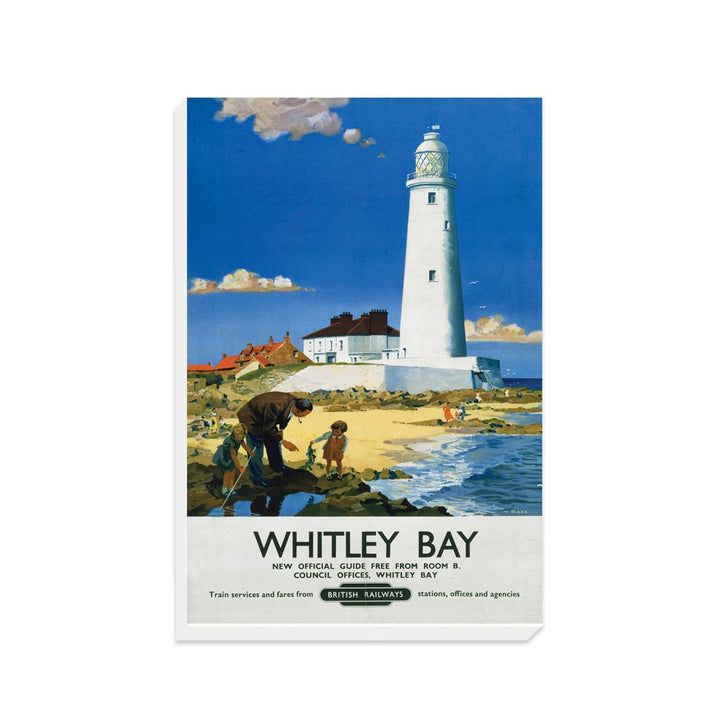 Whitley Bay - Family near White Lighthouse - Canvas