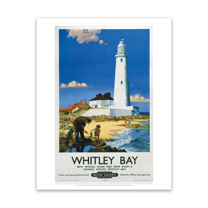 Whitley Bay - Family near White Lighthouse Art Print