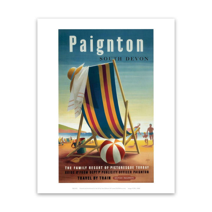 Paignton south Devon - Stripe beach deck chair Art Print