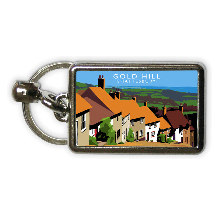 Gold Hill, Shaftesbury, Dorset Metal Keyring