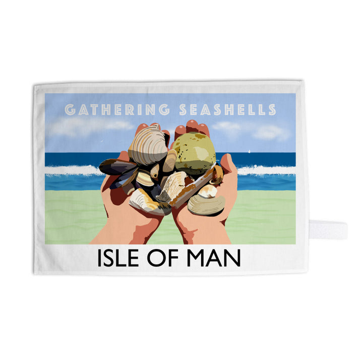 Gathering Seashells, Isle of Man Tea Towel
