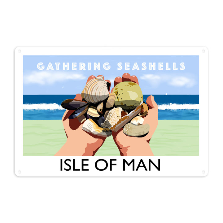 Gathering Seashells, Isle of Man Metal Sign