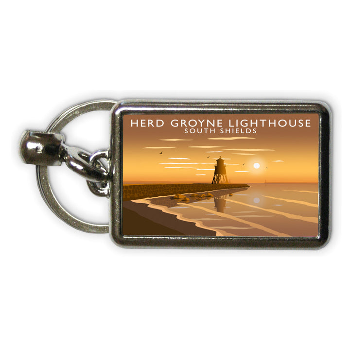 Herd Groyne Lighthouse, South Shields Metal Keyring