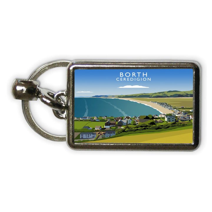 Borth, Ceredigion, Wales Metal Keyring