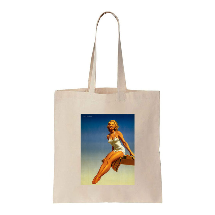 Lady Smiling by the Pool - Canvas Tote Bag
