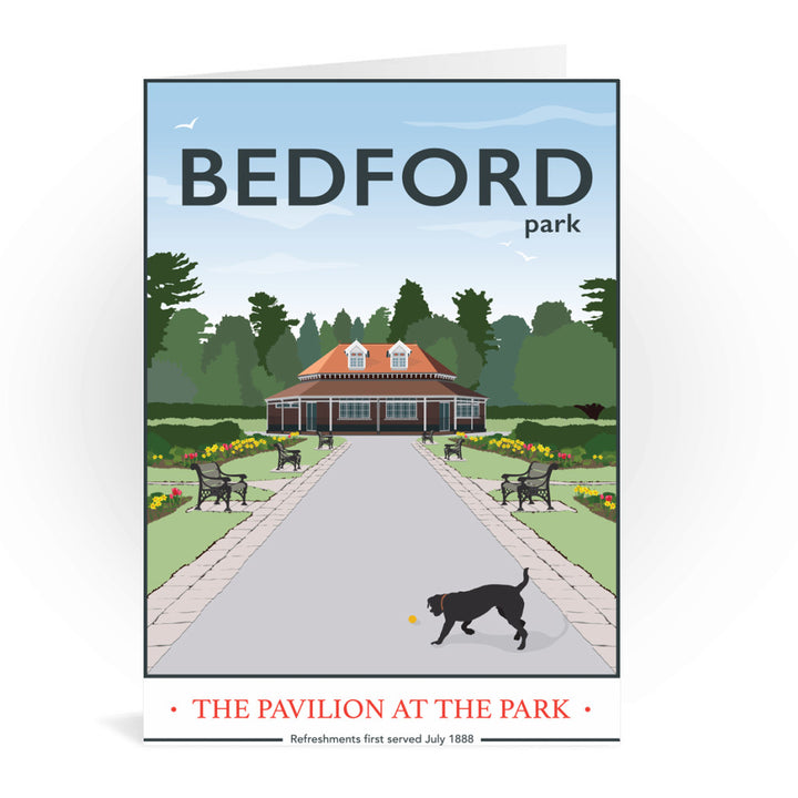 The Pavilion at the Park, Bedford Park, Bedford Greeting Card 7x5