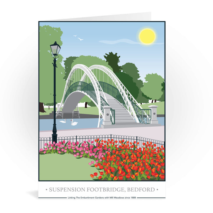 The Suspension Footbridge, Bedford Greeting Card 7x5