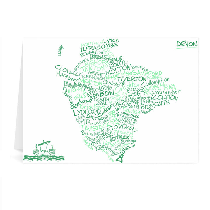 County Map of Devon, Greeting Card 7x5