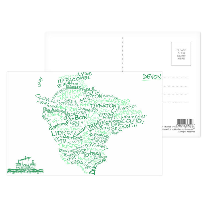 County Map of Devon, Postcard Pack