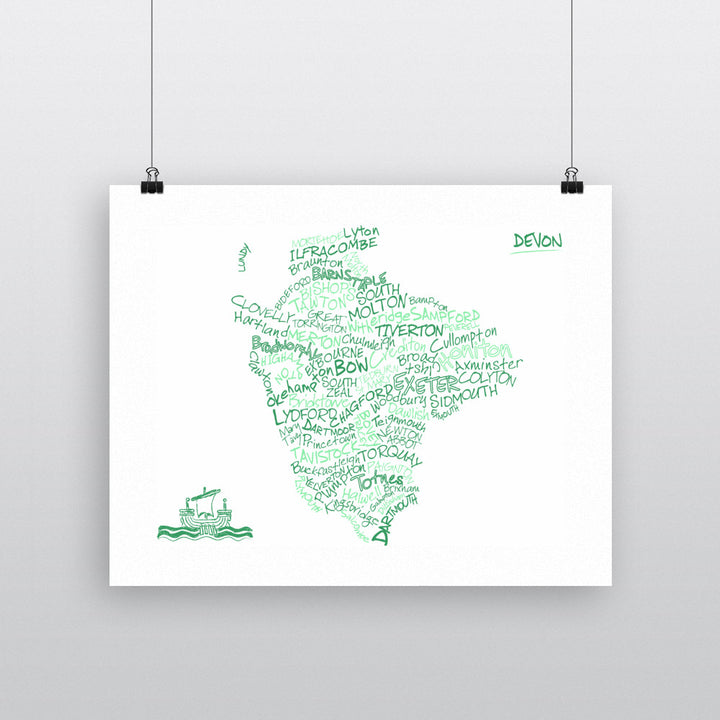 County Map of Devon, 90x120cm Fine Art Print