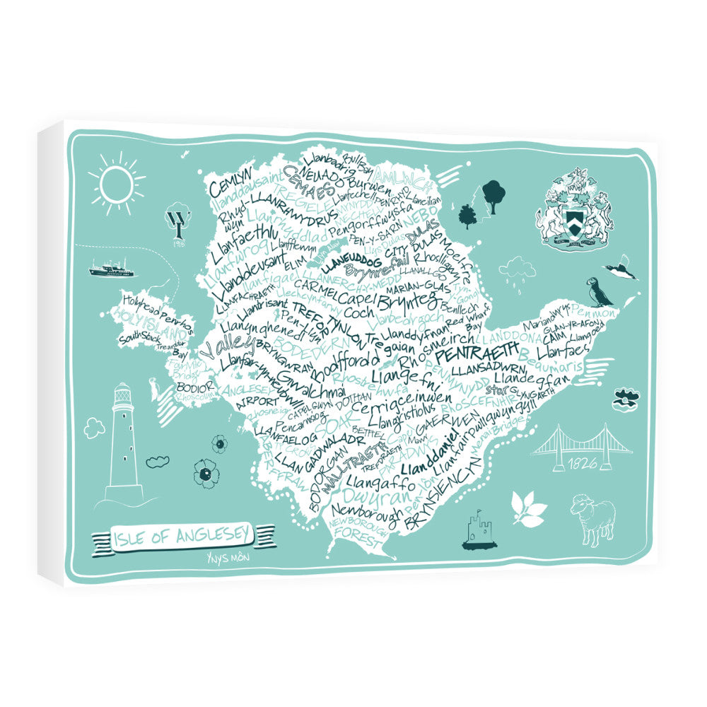 Map of The Isle of Anglesey, 60cm x 80cm Canvas