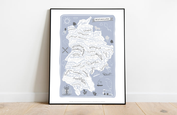 County Map of Bedfordshire, - Art Print