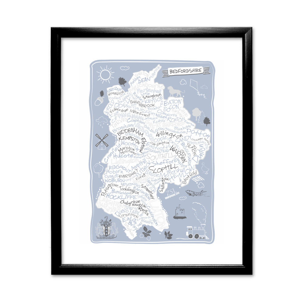 County Map of Bedfordshire, - Art Print