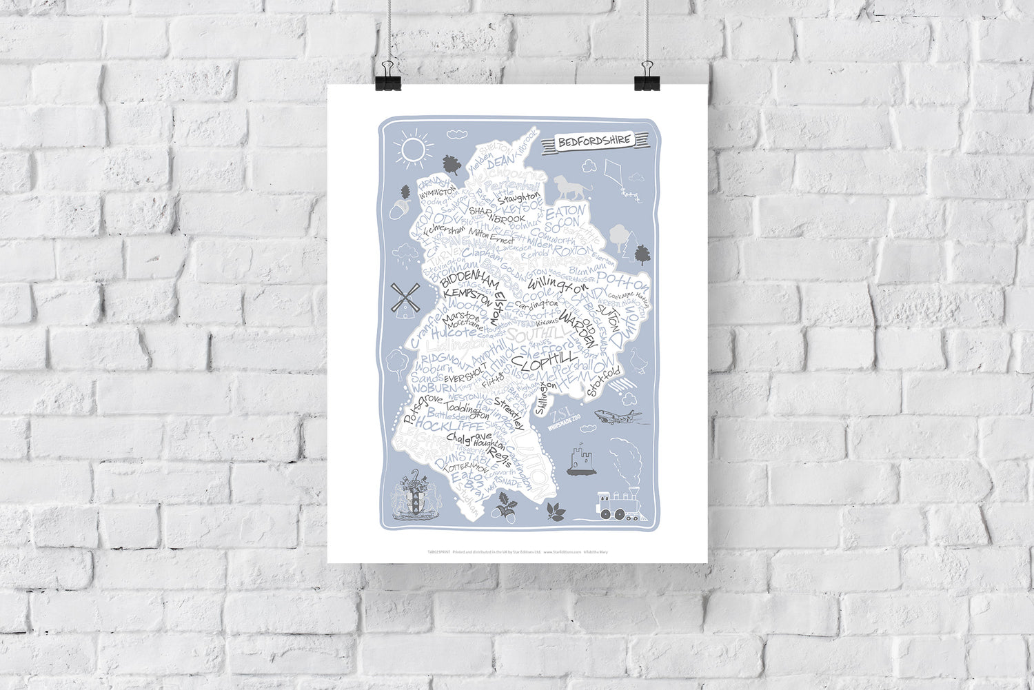 County Map of Bedfordshire, - Art Print