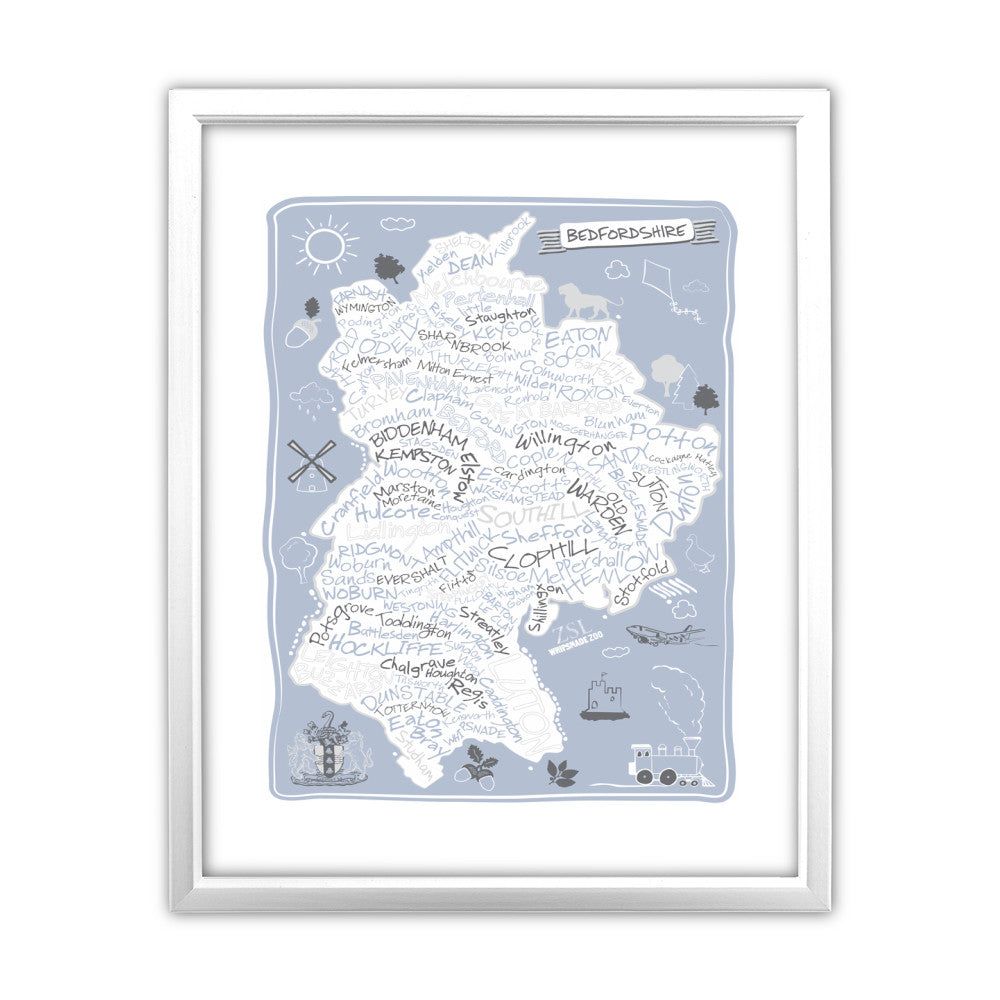 County Map of Bedfordshire, - Art Print