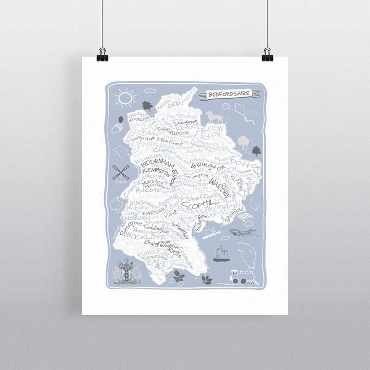 County Map of Bedfordshire, 90x120cm Fine Art Print