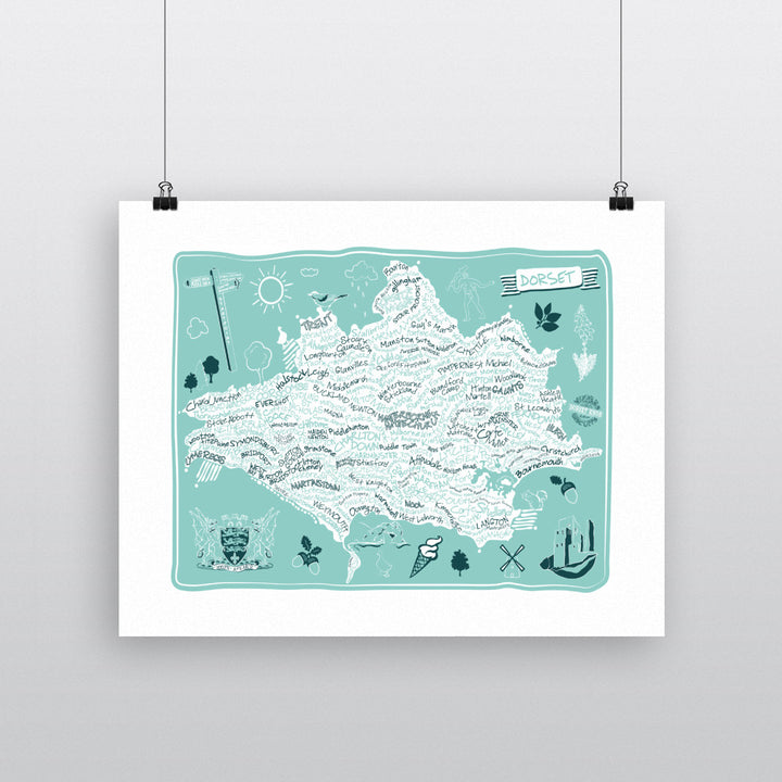 County Map of Dorset, 90x120cm Fine Art Print