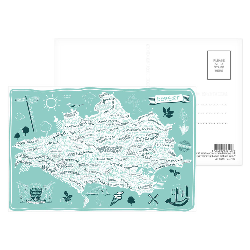 County Map of Dorset, Postcard Pack