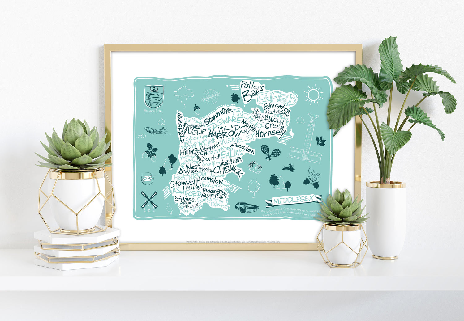 County Map of Middlesex, - Art Print