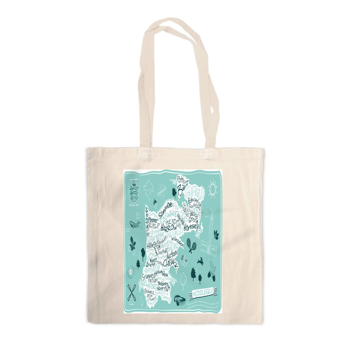 County Map of Middlesex, Canvas Tote Bag