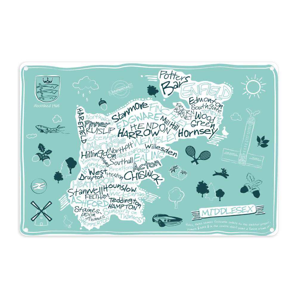 County Map of Middlesex, Metal Sign
