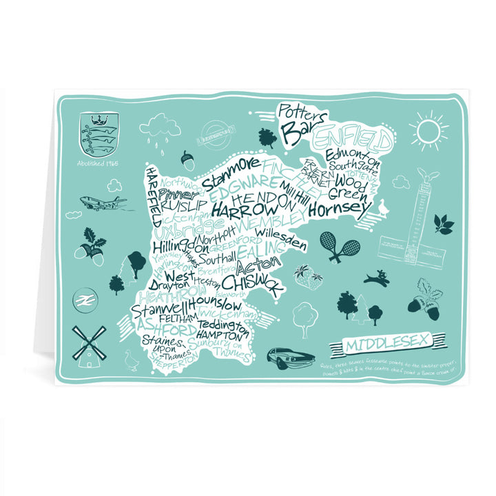 County Map of Middlesex, Greeting Card 7x5