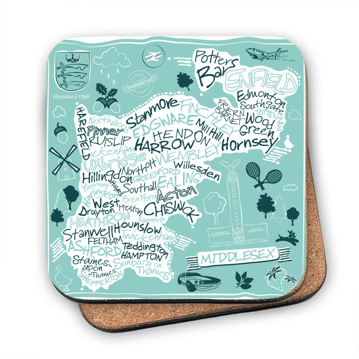 County Map of Middlesex, MDF Coaster