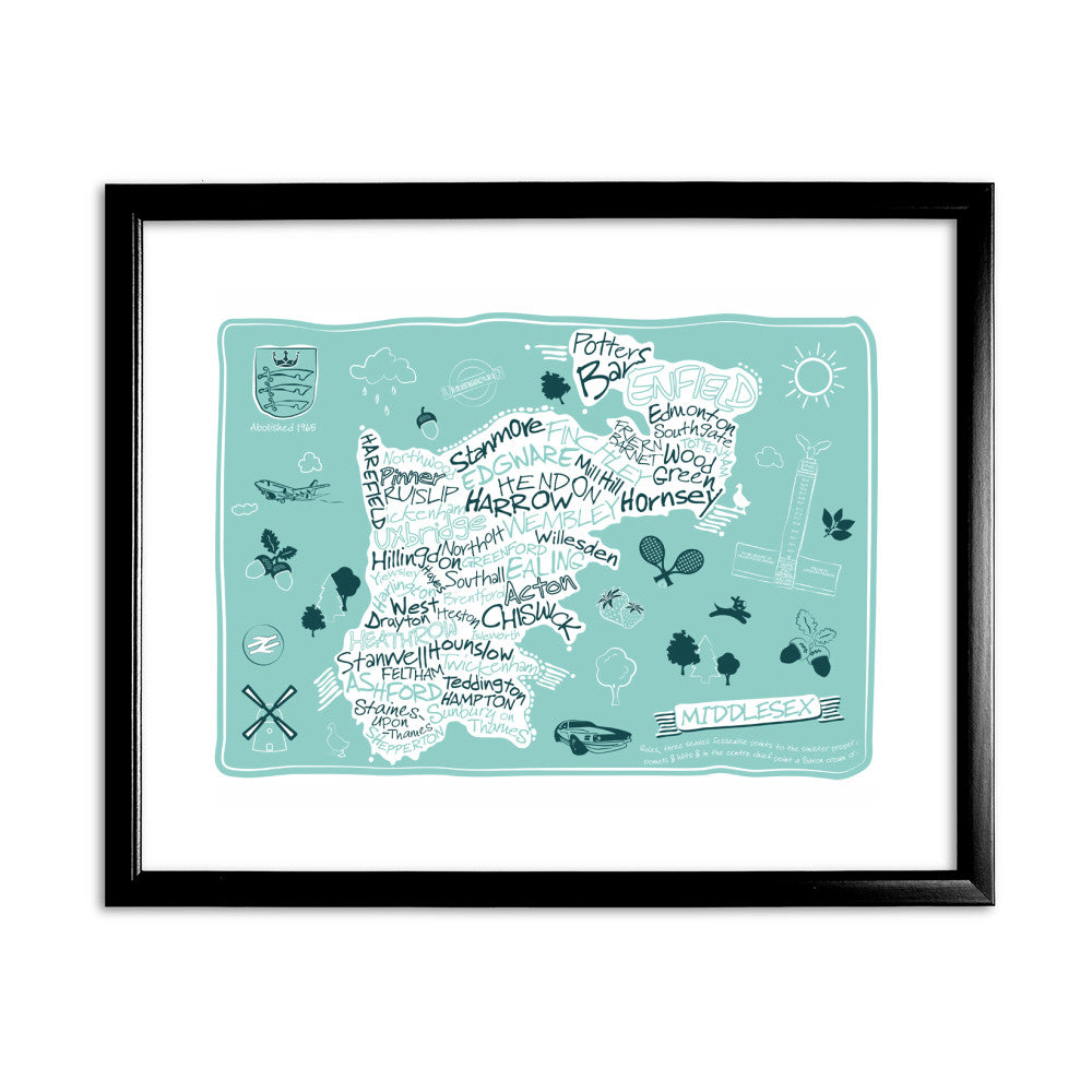 County Map of Middlesex, - Art Print