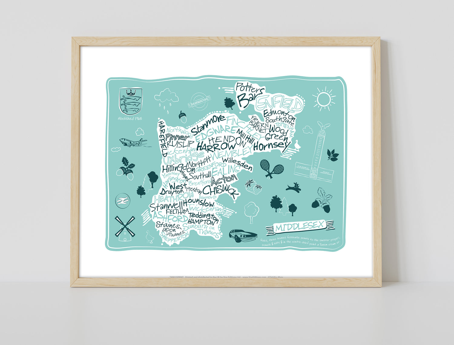 County Map of Middlesex, - Art Print