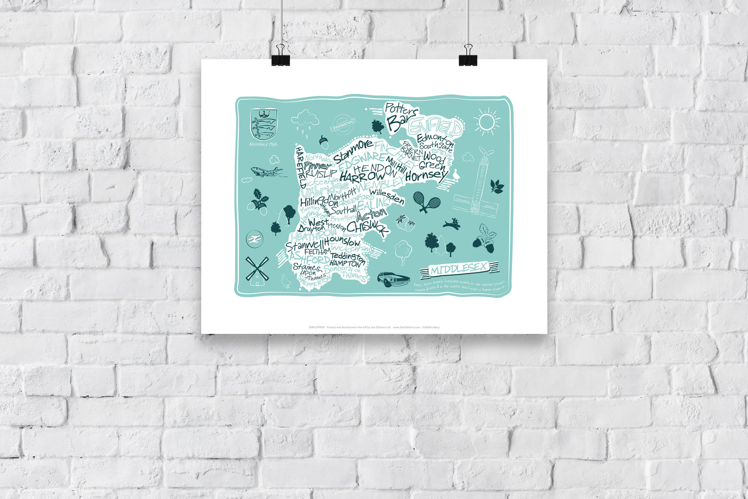 County Map of Middlesex, - Art Print