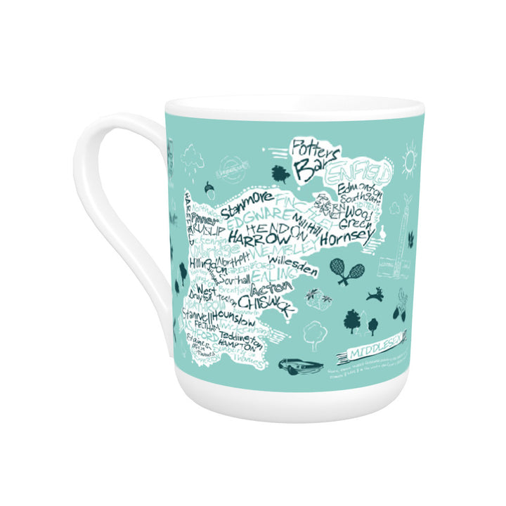 County Map of Middlesex, Bone China Mug