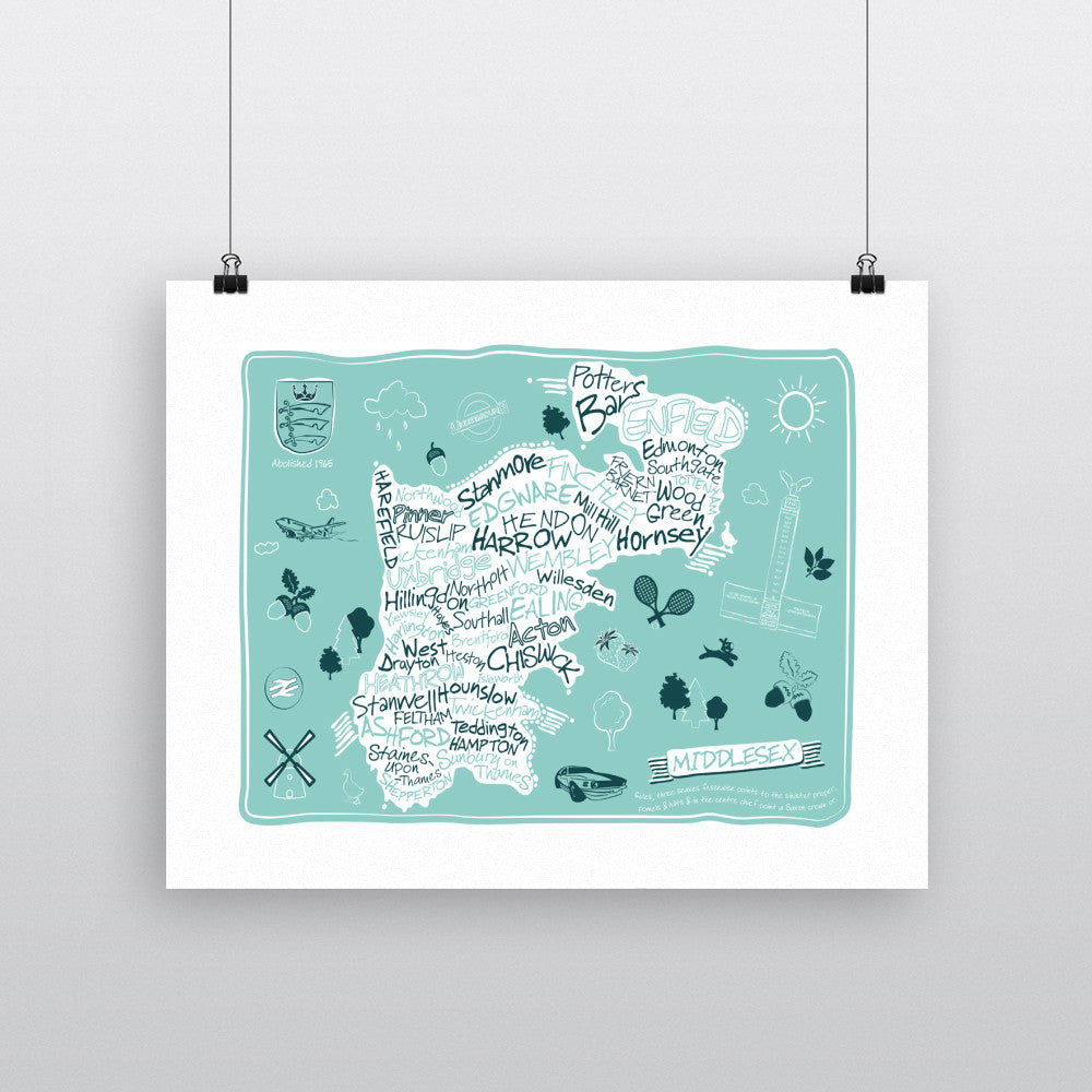 County Map of Middlesex, - Art Print