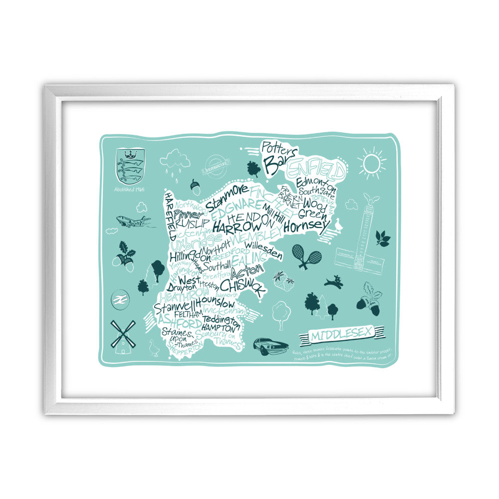 County Map of Middlesex, - Art Print