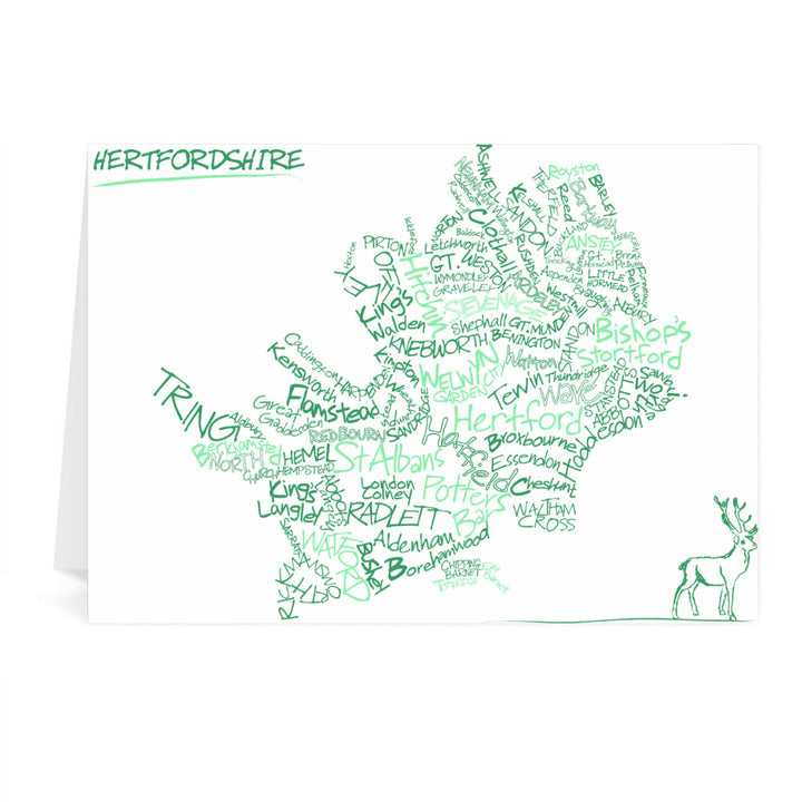 County Map of Hertfordshire, Greeting Card 7x5