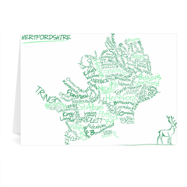 County Map of Hertfordshire, Greeting Card 7x5