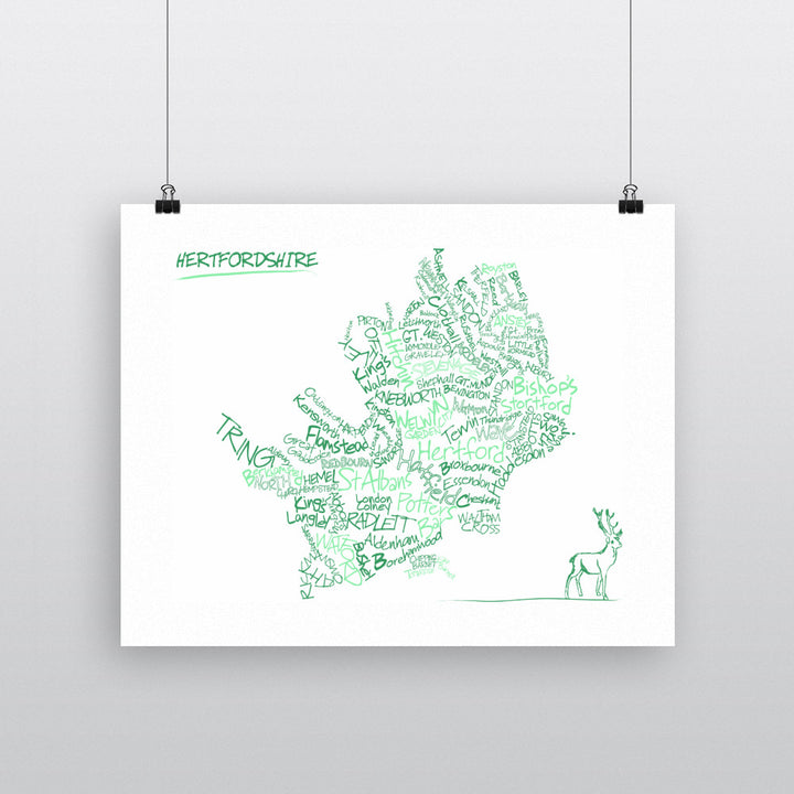 County Map of Hertfordshire, 90x120cm Fine Art Print