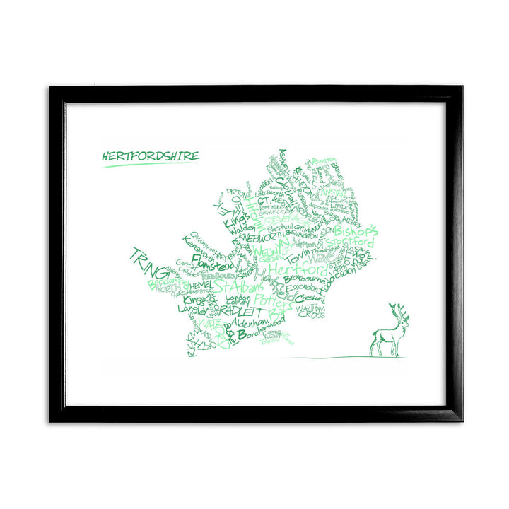 County Map of Hertfordshire, 11x14 Framed Print (Black)