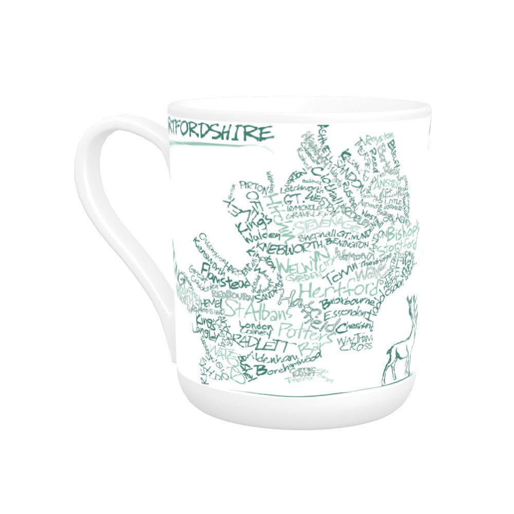 County Map of Hertfordshire, Bone China Mug