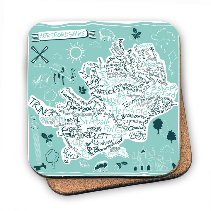 County Map of Hertfordshire, MDF Coaster