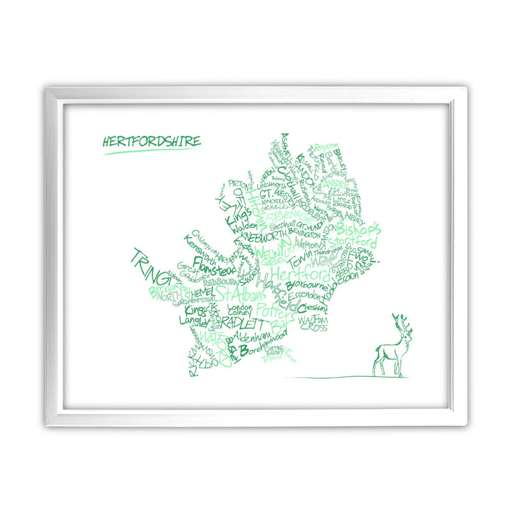 County Map of Hertfordshire, 11x14 Framed Print (White)