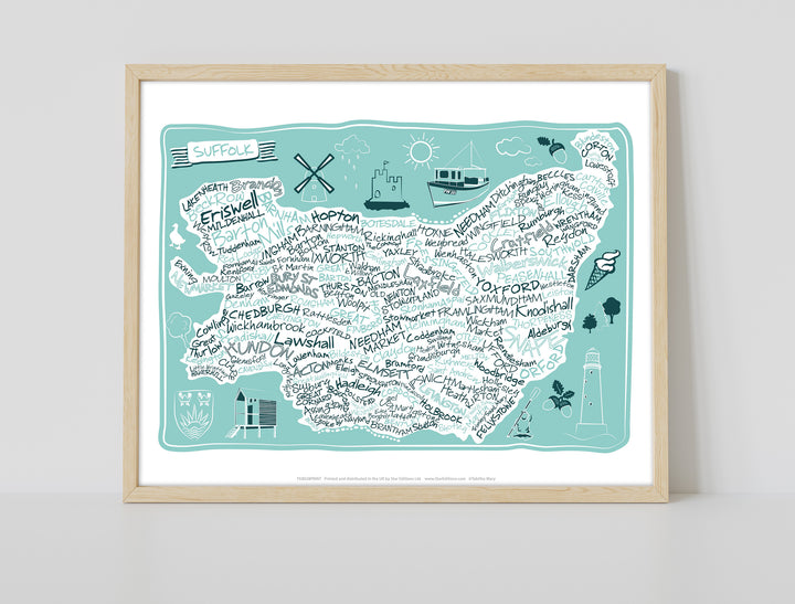 County Map of Suffolk, - Art Print